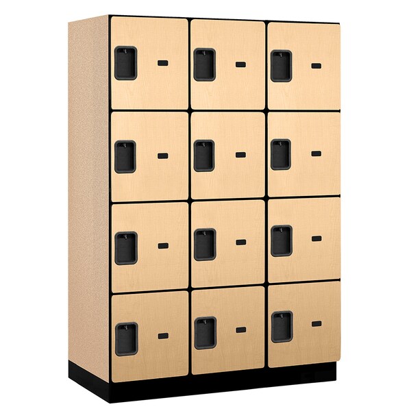 4 Tier Designer Locker, 54"Wx76"Hx21"D, 12 Door, Maple